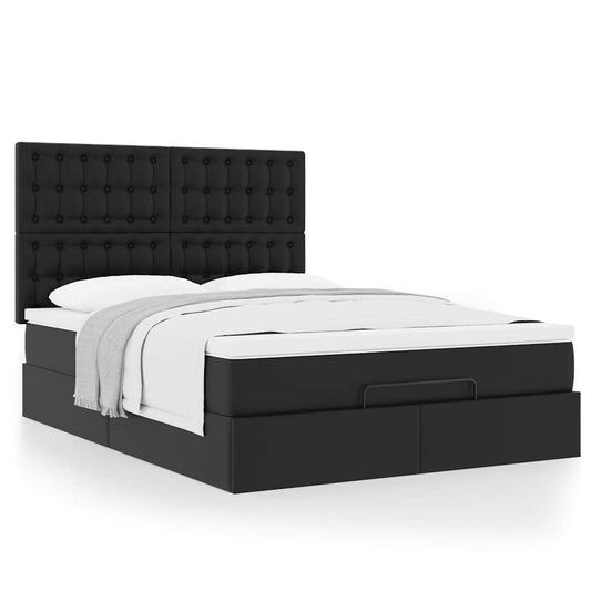 Ottoman Bed Frame with Mattress Black Double Faux Leather