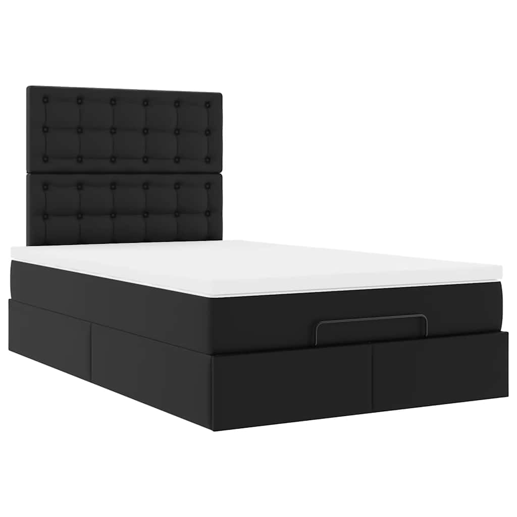 Ottoman Bed Frame with Mattress Black King Single Faux Leather