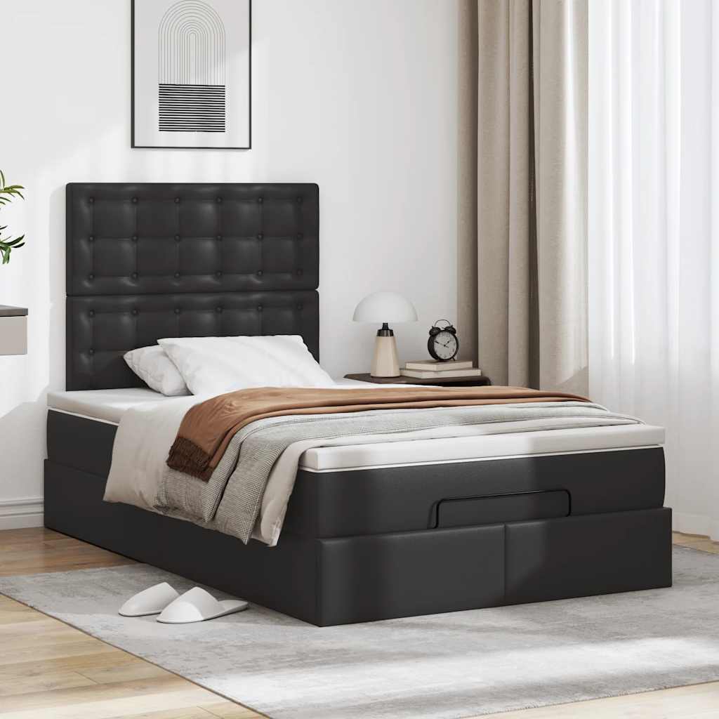 Ottoman Bed Frame with Mattress Black King Single Faux Leather