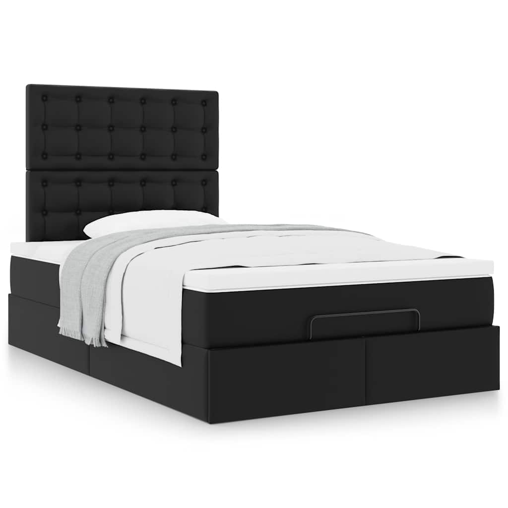 Ottoman Bed Frame with Mattress Black King Single Faux Leather