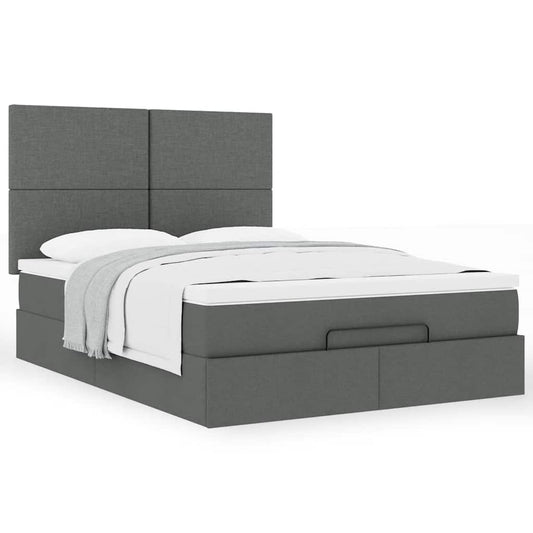 Ottoman Bed Frame with Mattress Dark Grey Double Fabric