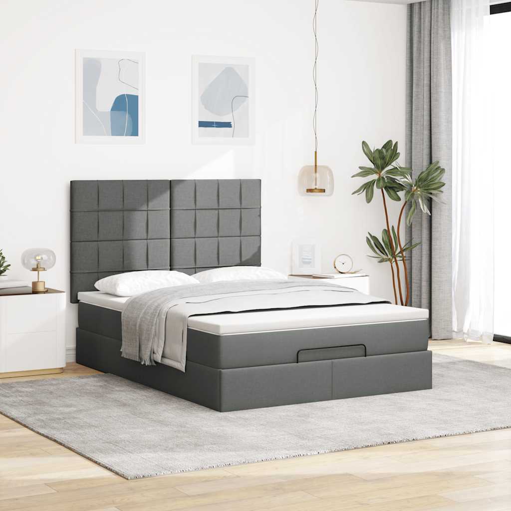 Ottoman Bed Frame with Mattress Dark Grey Queen Fabric