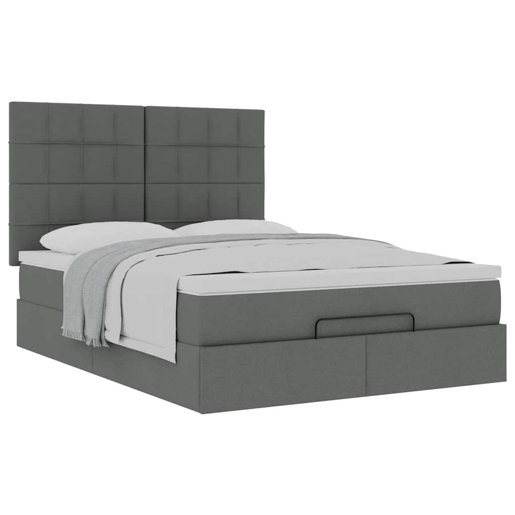 Ottoman Bed Frame with Mattress Dark Grey Queen Fabric