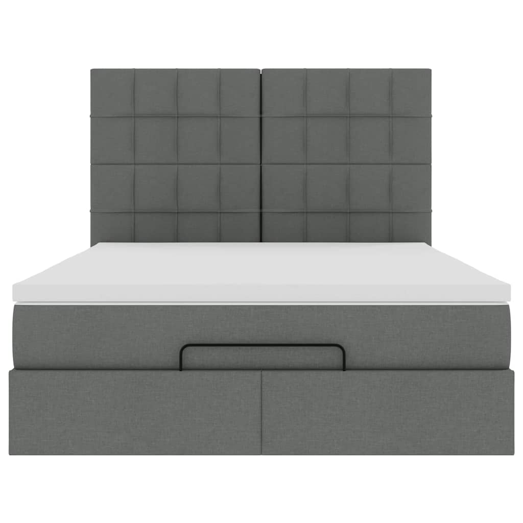 Ottoman Bed Frame with Mattress Dark Grey Queen Fabric