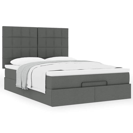 Ottoman Bed Frame with Mattress Dark Grey Queen Fabric