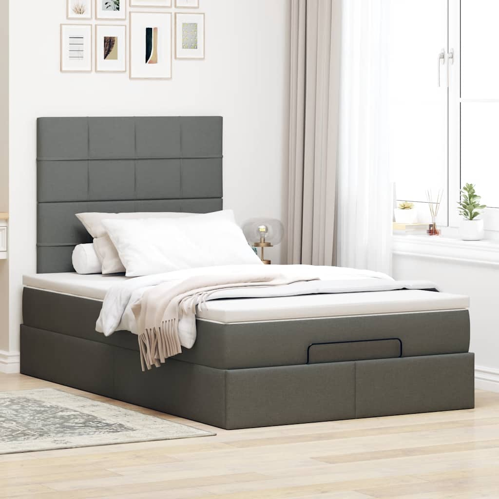 Ottoman Bed Frame with Mattress Dark Grey King Single Fabric