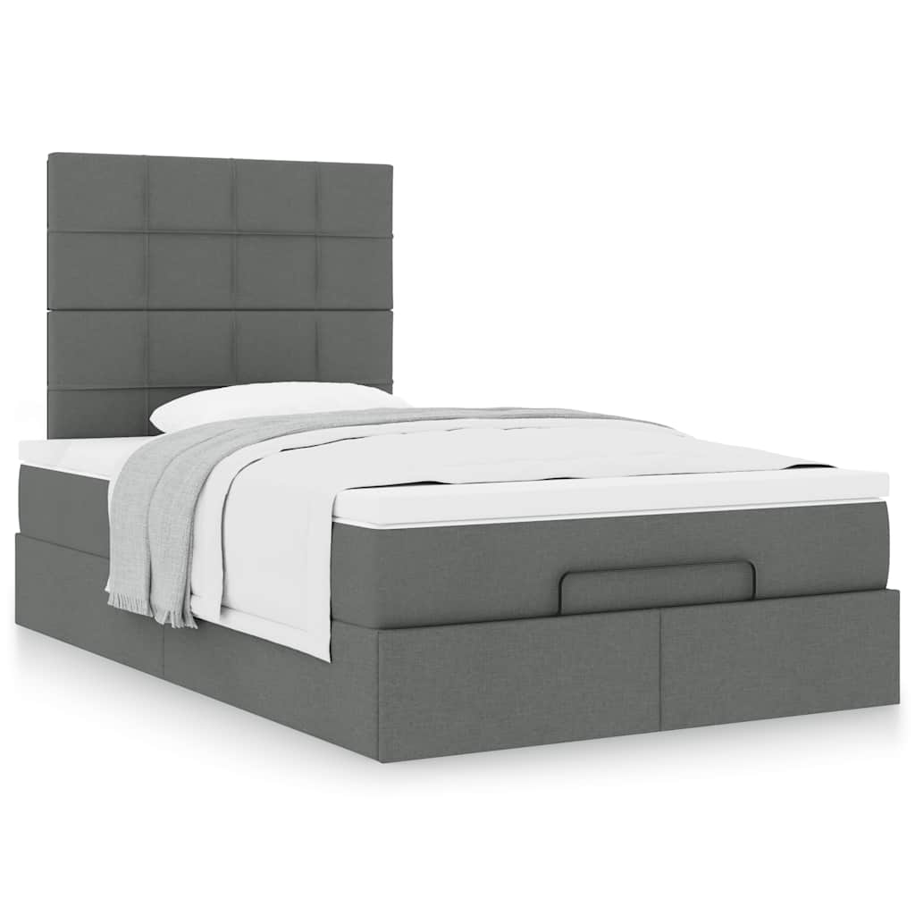 Ottoman Bed Frame with Mattress Dark Grey King Single Fabric