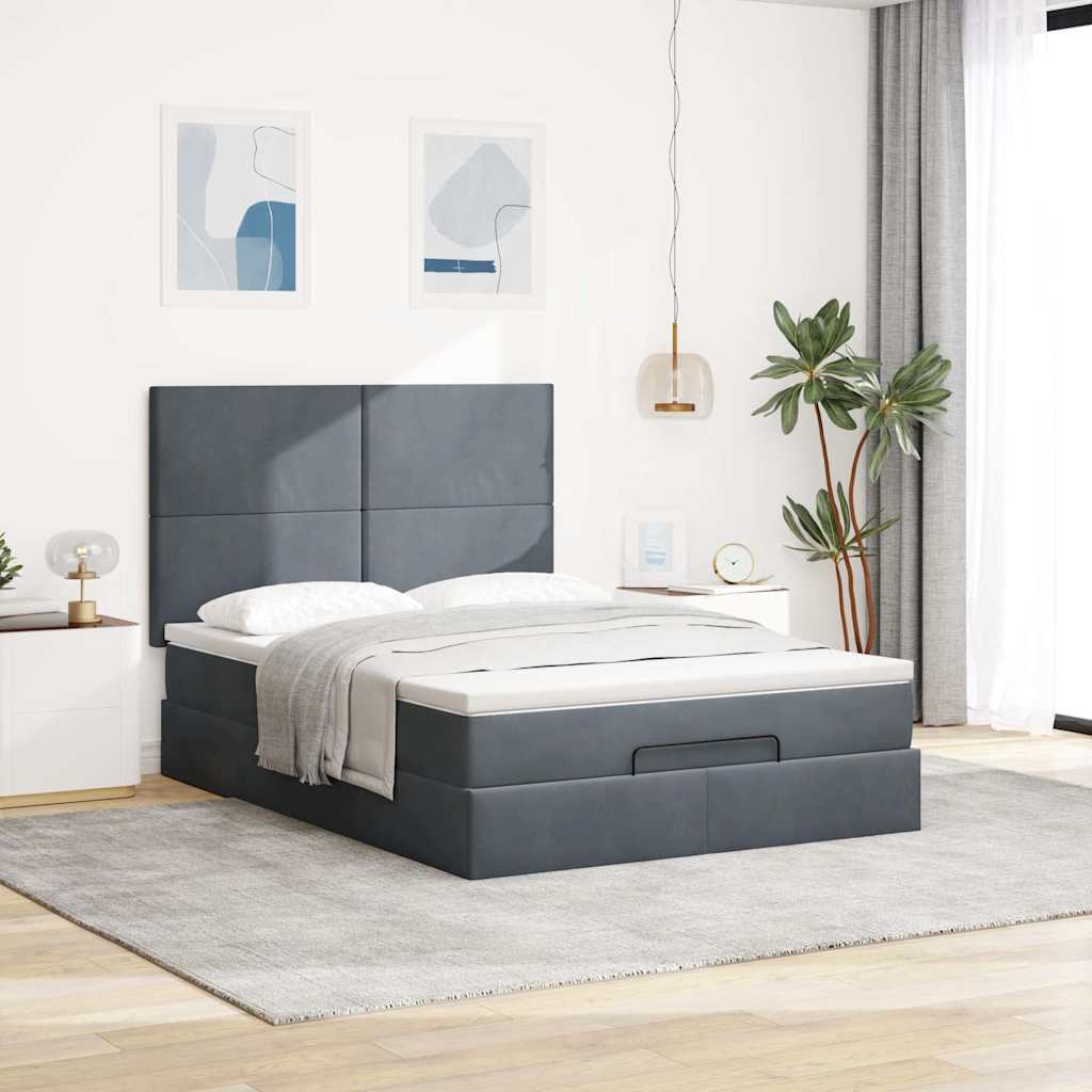 Ottoman Bed Frame with Mattresses Dark Grey Double Velvet