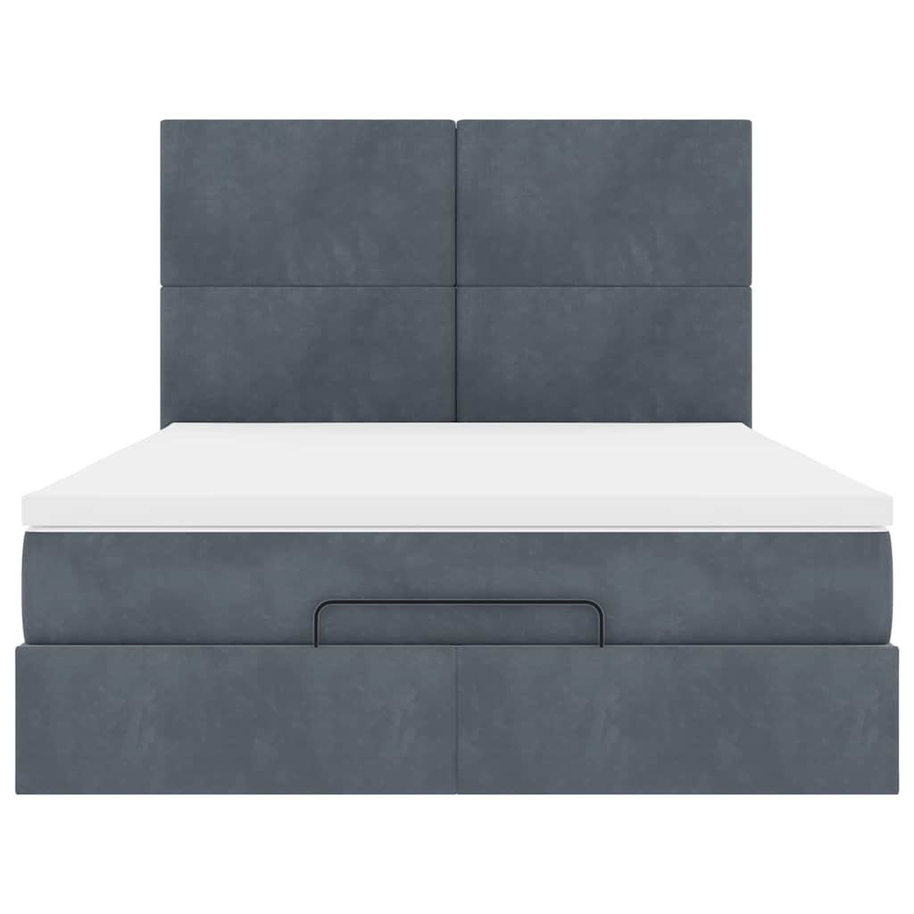 Ottoman Bed Frame with Mattresses Dark Grey Double Velvet