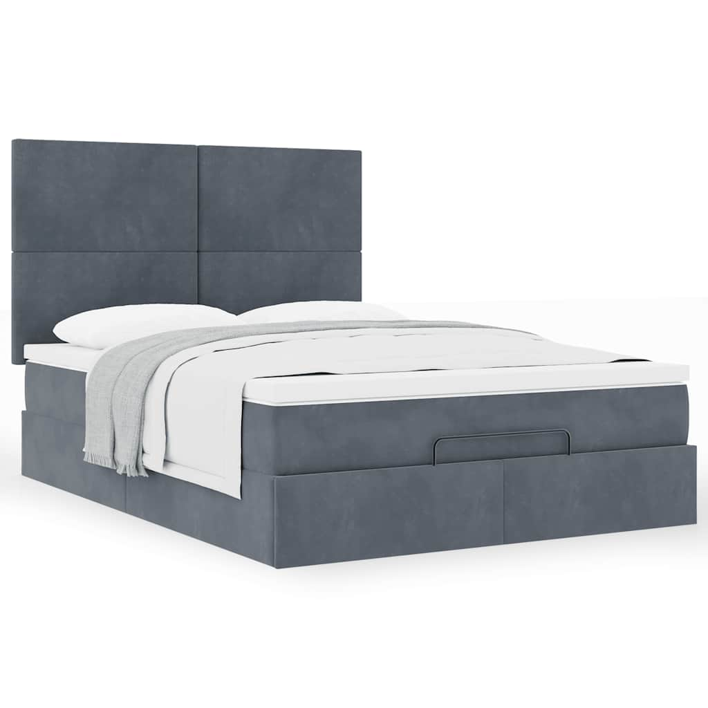 Ottoman Bed Frame with Mattresses Dark Grey Double Velvet