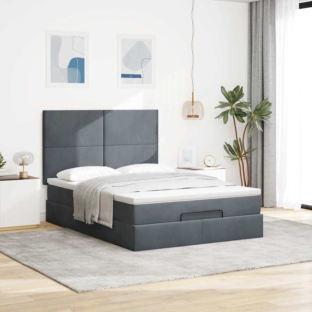 Ottoman Bed Frame with Mattresses Dark Grey Queen Velvet