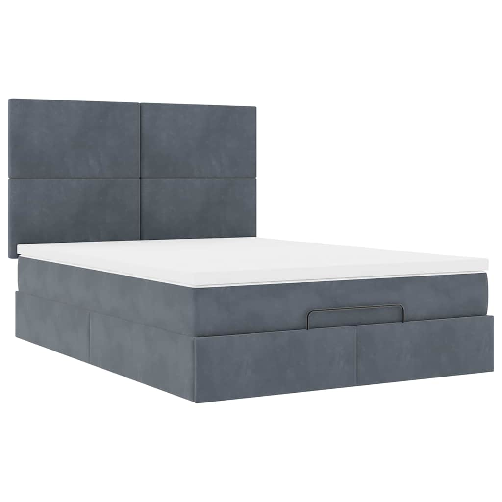 Ottoman Bed Frame with Mattresses Dark Grey Queen Velvet