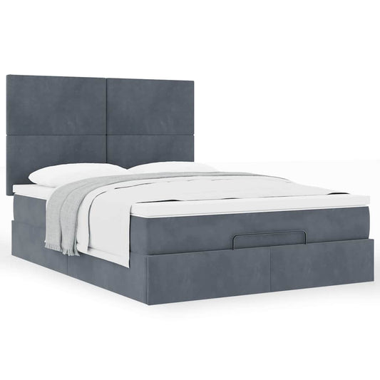 Ottoman Bed Frame with Mattresses Dark Grey Queen Velvet