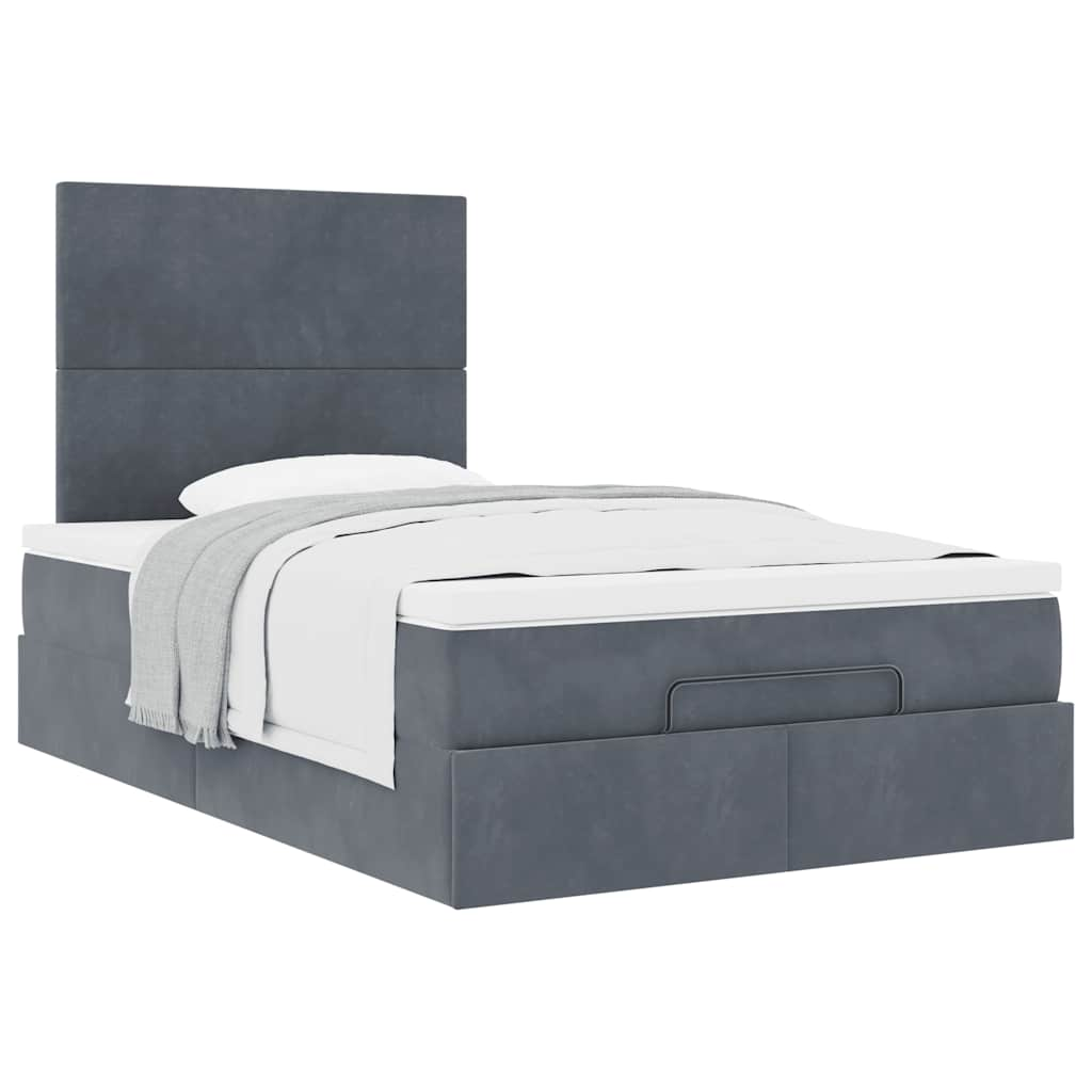 Ottoman Bed Frame with Mattresses Dark Grey King Single Velvet