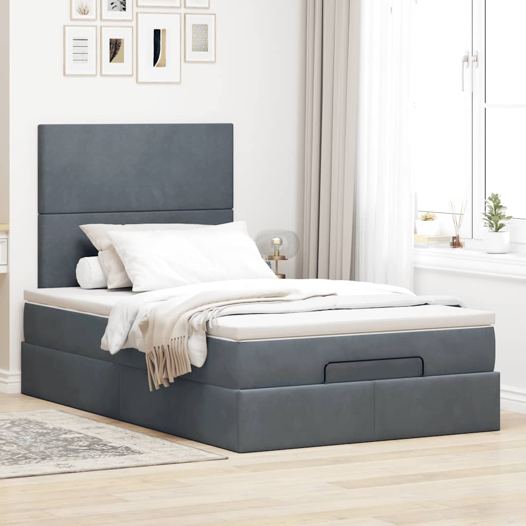 Ottoman Bed Frame with Mattresses Dark Grey King Single Velvet