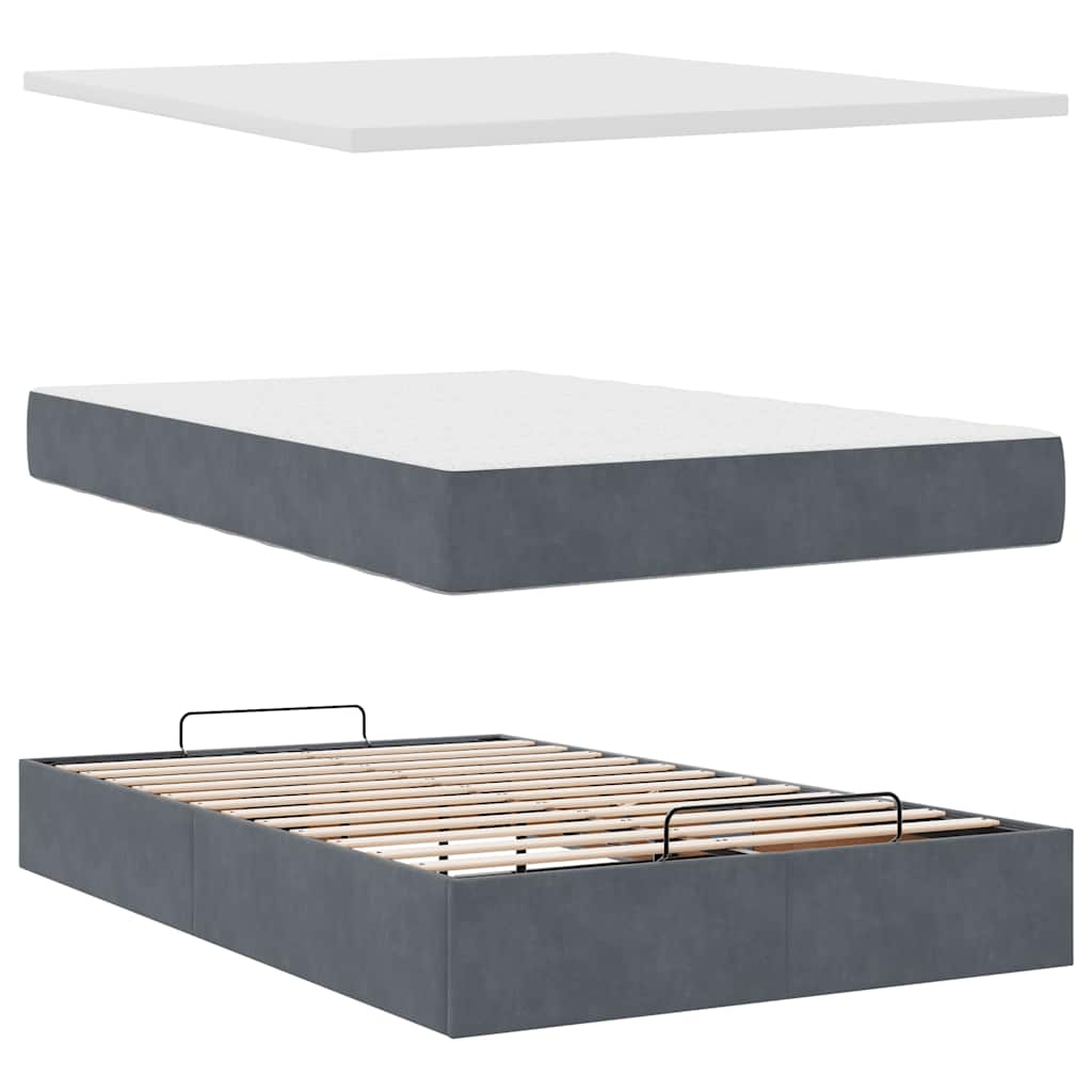 Ottoman Bed Frame with Mattresses Dark Grey King Single Velvet