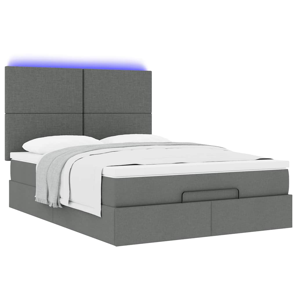 Ottoman Bed Frame with Mattress Dark Grey Double Fabric