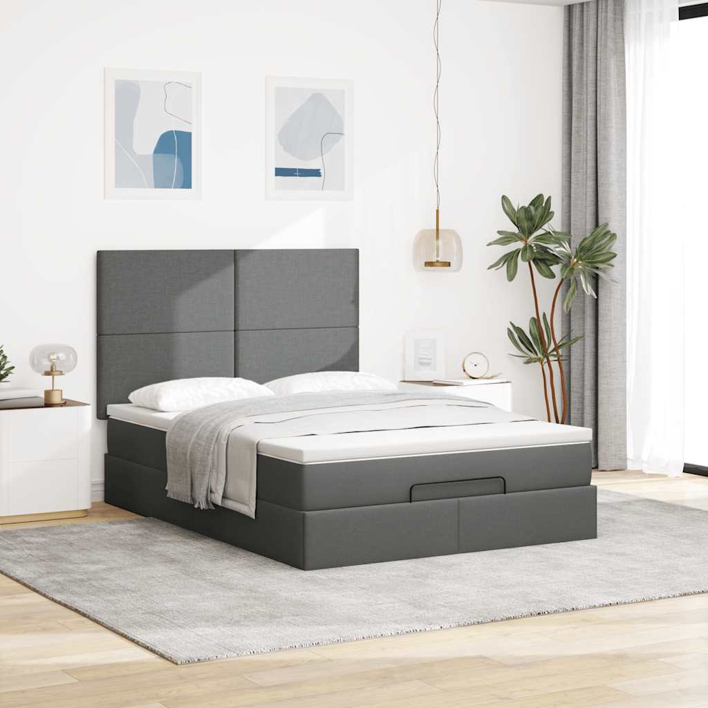 Ottoman Bed Frame with Mattress Dark Grey Double Fabric