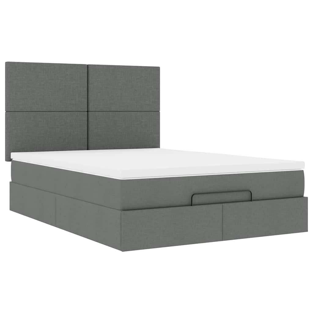 Ottoman Bed Frame with Mattress Dark Grey Double Fabric