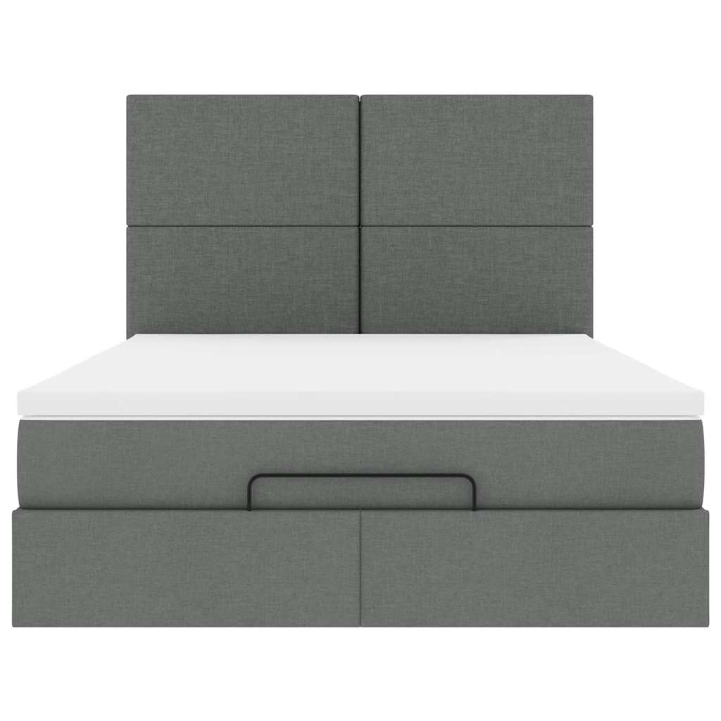 Ottoman Bed Frame with Mattress Dark Grey Double Fabric