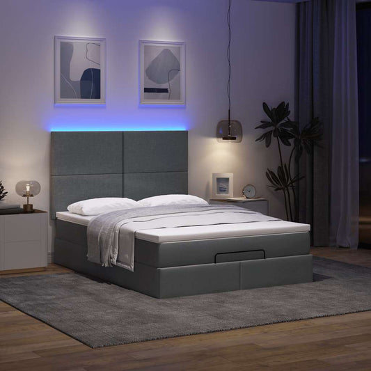 Ottoman Bed Frame with Mattress Dark Grey Double Fabric