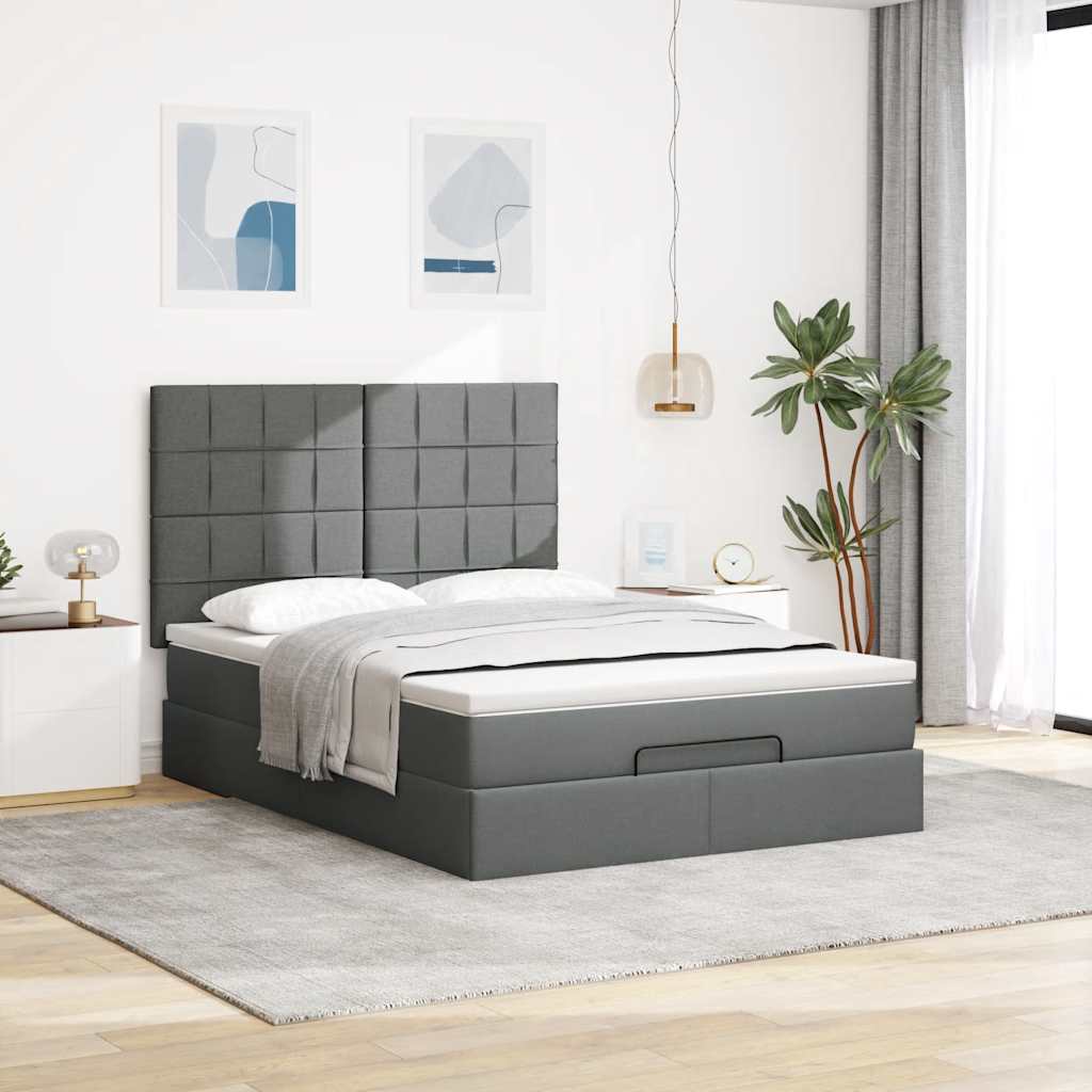 Ottoman Bed Frame with Mattress Dark Grey Queen Fabric