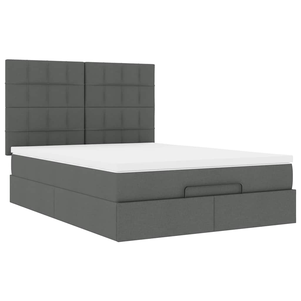 Ottoman Bed Frame with Mattress Dark Grey Queen Fabric