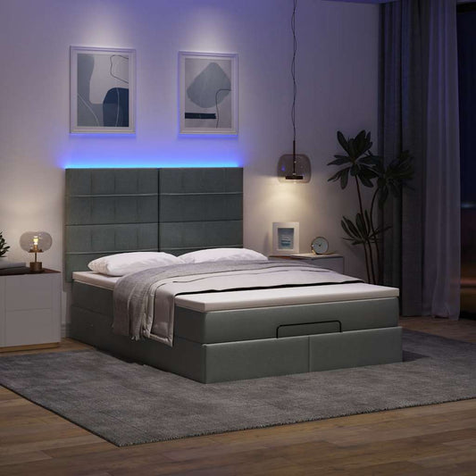 Ottoman Bed Frame with Mattress Dark Grey Queen Fabric