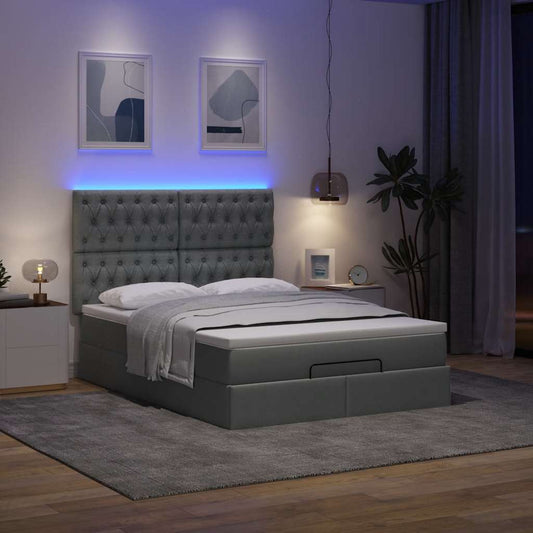 Ottoman Bed Frame with Mattress Dark Grey Double Fabric