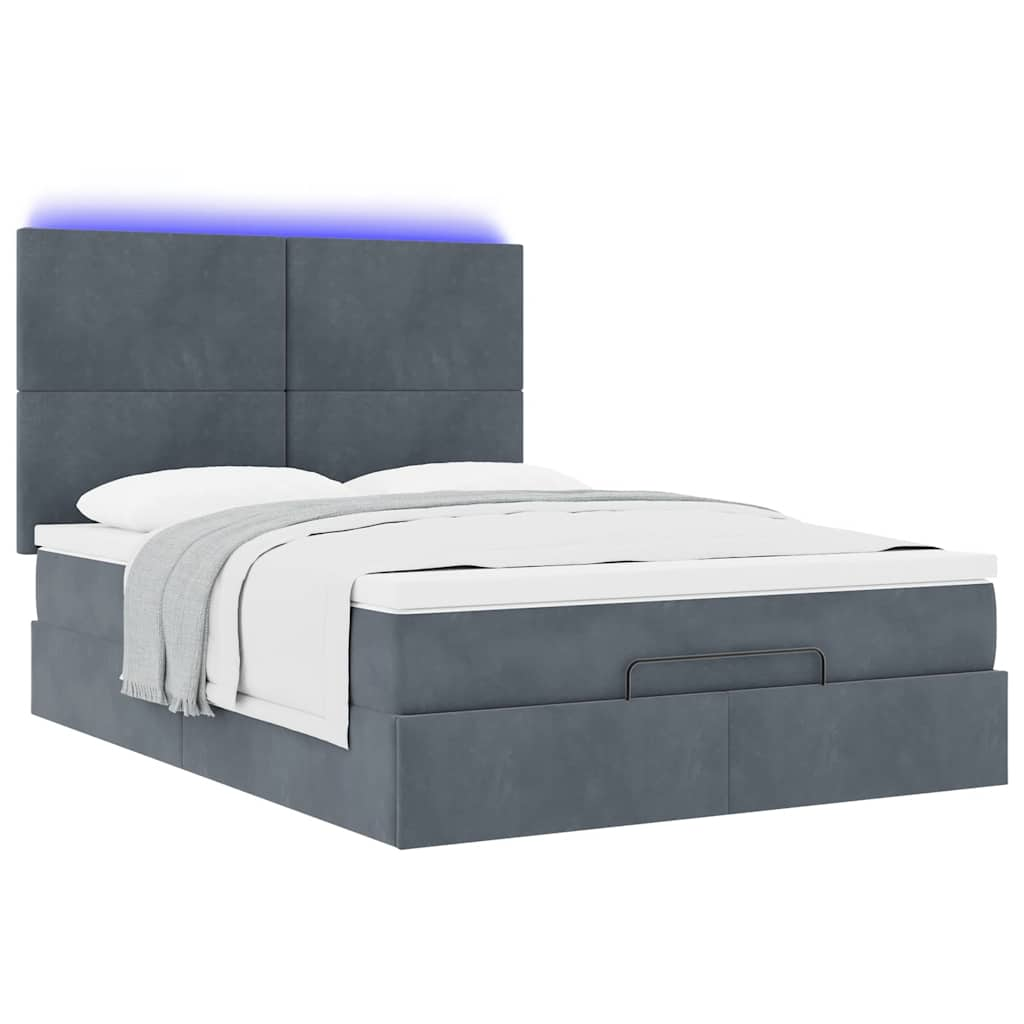 Ottoman Bed Frame with Mattresses Dark Grey Double Velvet