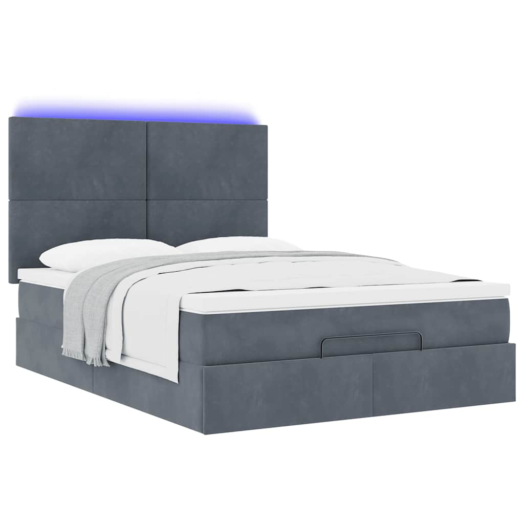 Ottoman Bed Frame with Mattresses Dark Grey Queen Velvet