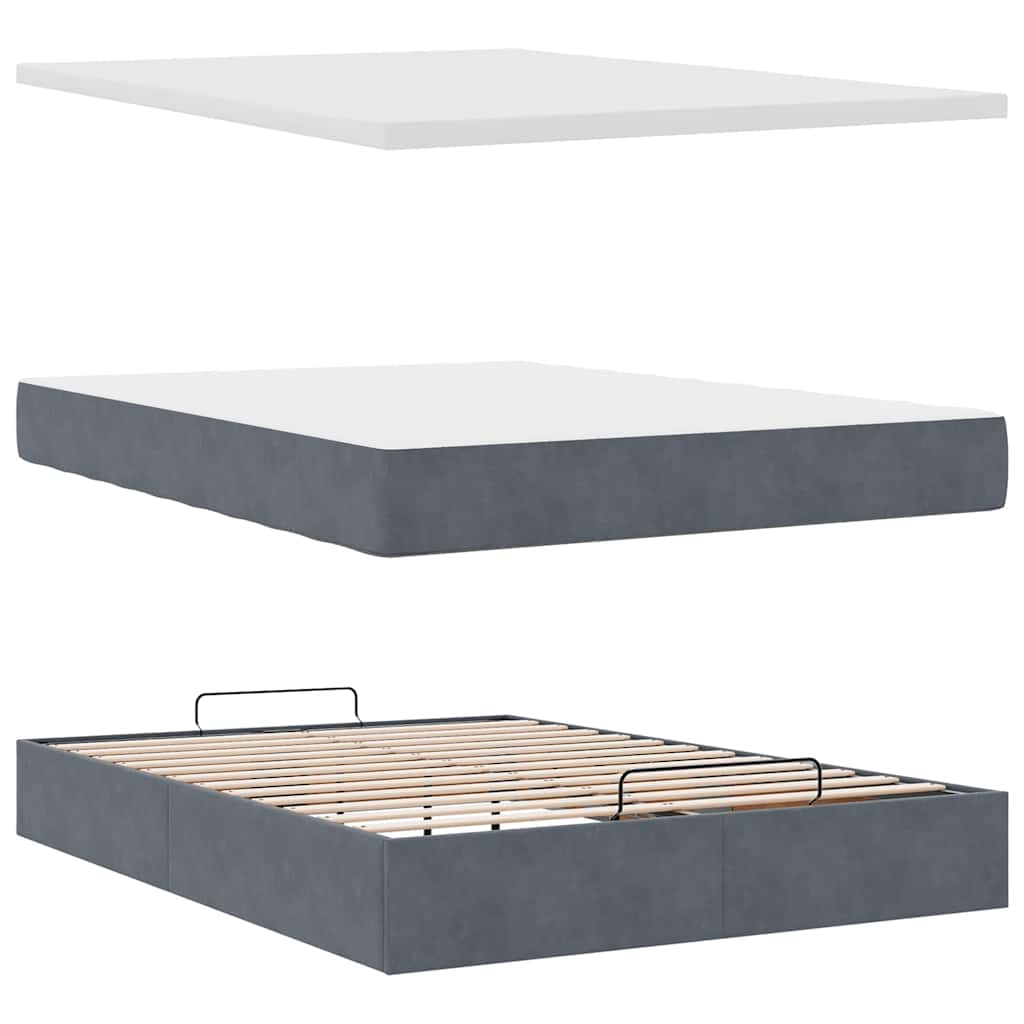 Ottoman Bed Frame with Mattresses Dark Grey Queen Velvet