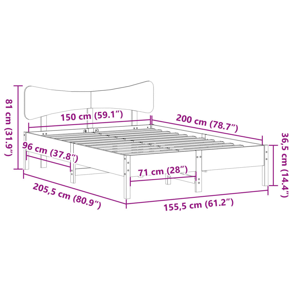 Bed Frame without Mattress 150x200 cm Solid Wood Pine