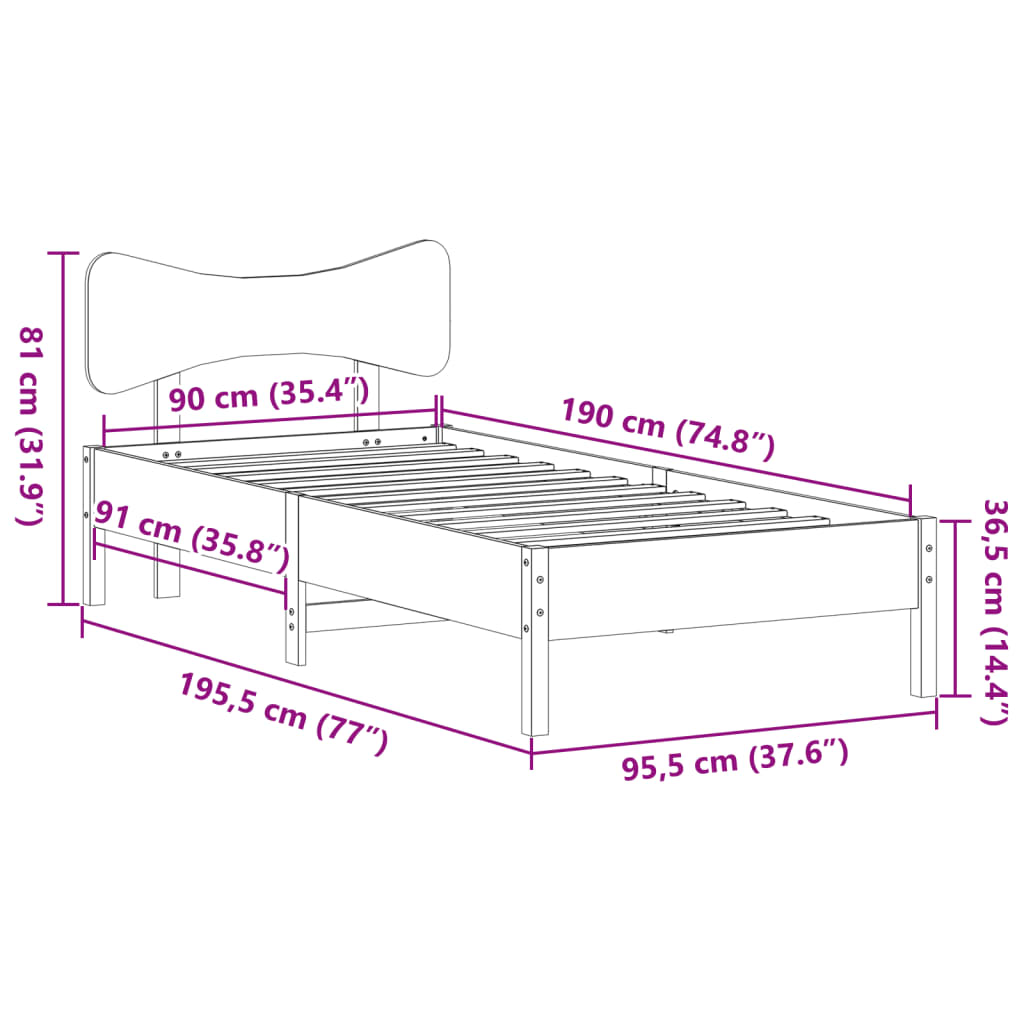 Bed Frame without Mattress 90x190 cm Solid Wood Pine