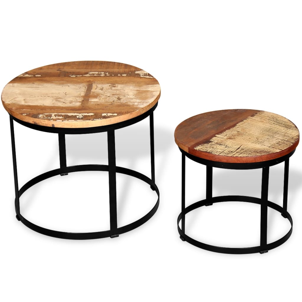 Coffee Table Set 2 Pieces Solid Reclaimed Wood Round 40/50cm