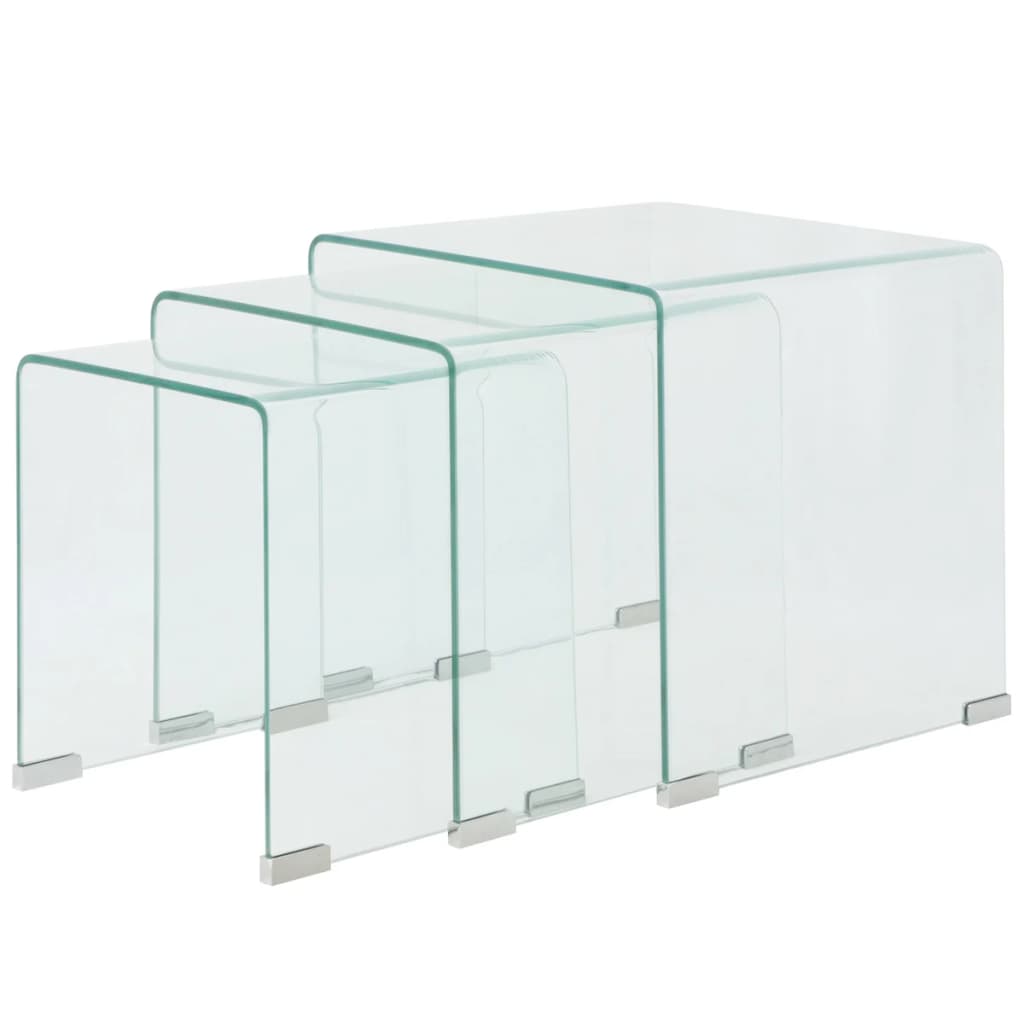 Three Piece Nesting Table Set Tempered Glass Clear