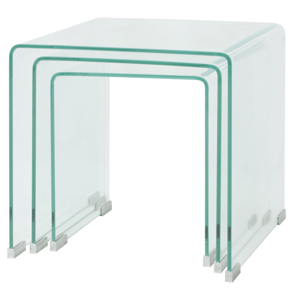 Three Piece Nesting Table Set Tempered Glass Clear