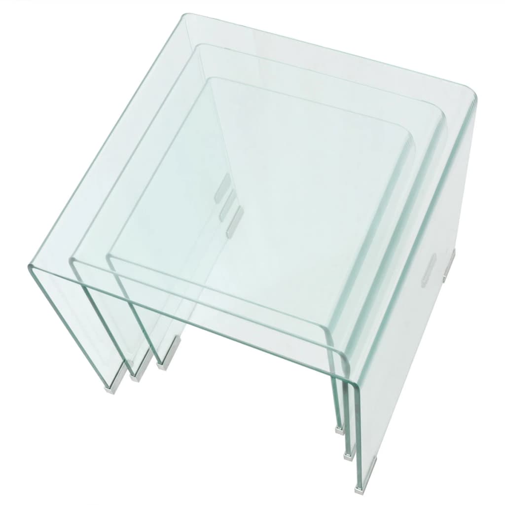 Three Piece Nesting Table Set Tempered Glass Clear