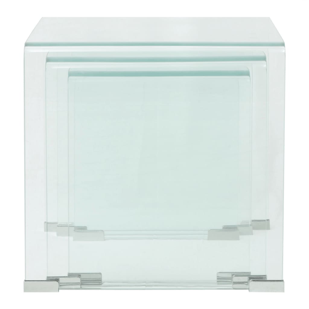 Three Piece Nesting Table Set Tempered Glass Clear