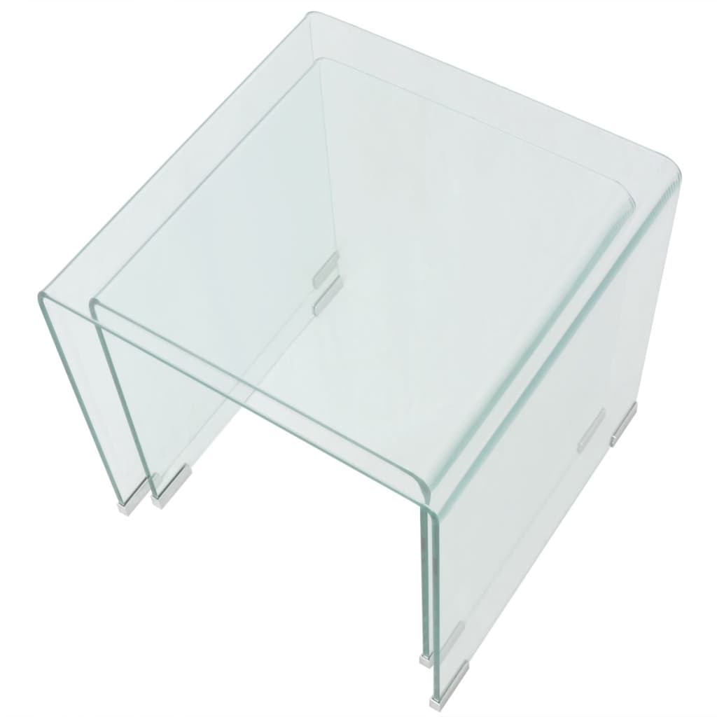 Two Piece Nesting Table Set Tempered Glass Clear