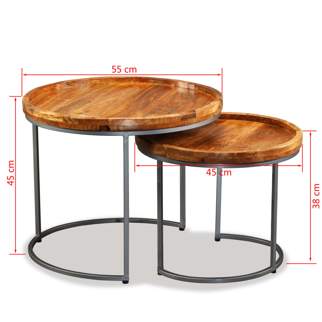 Side Table Set 2 Pieces Solid Mango Wood