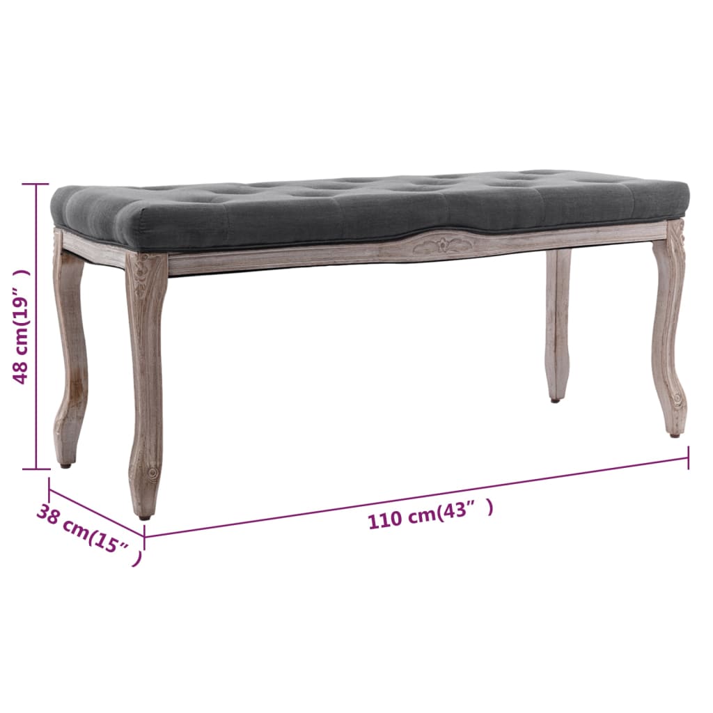 Bench Linen Solid Wood 110x38x48 cm Dark Grey