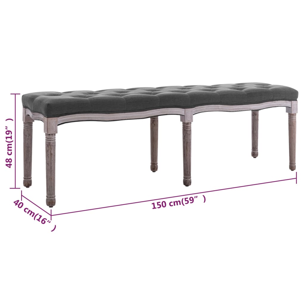 Bench Linen Solid Wood 150x40x48 cm Dark Grey