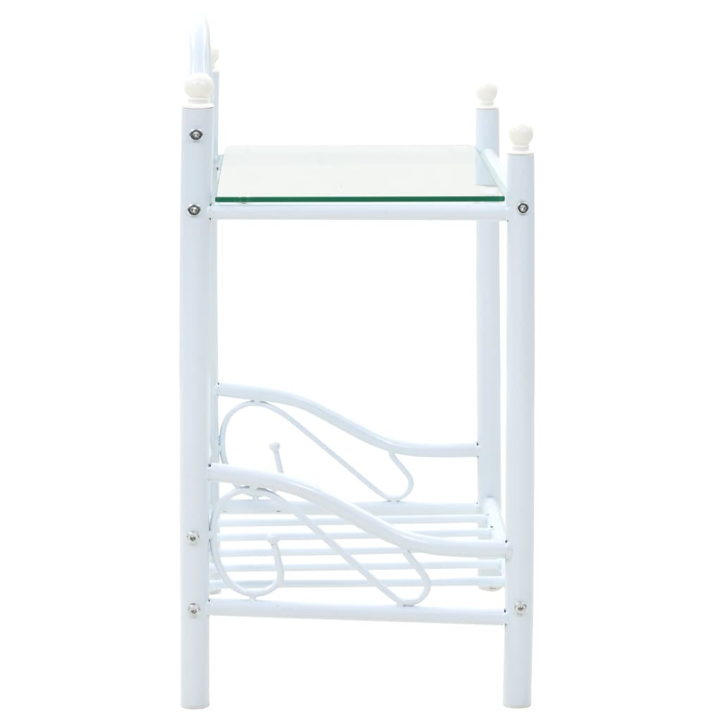 Bedside Table Steel and Tempered Glass 45x30.5x60 cm White