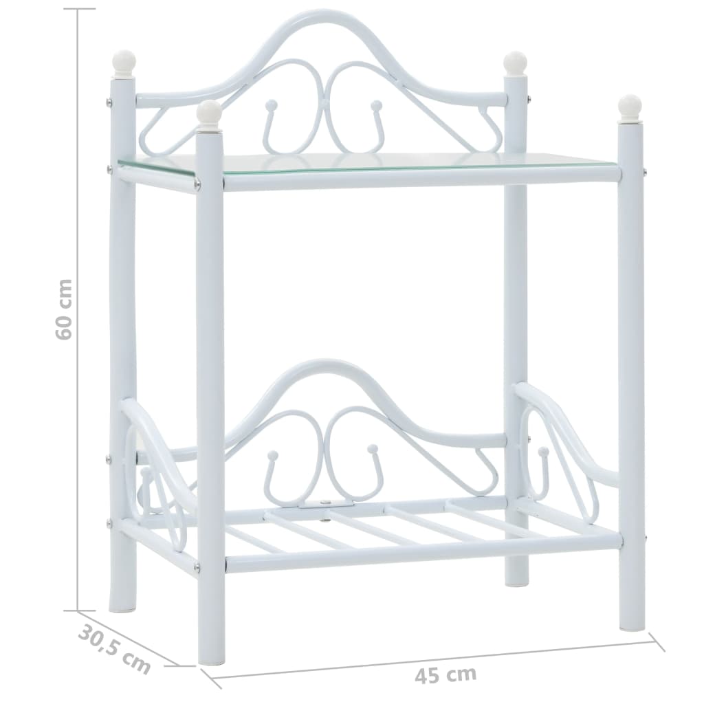 Bedside Table Steel and Tempered Glass 45x30.5x60 cm White