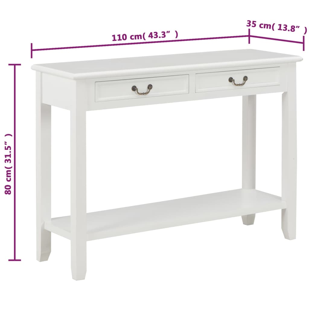 Console Table White 110x35x80 cm Wood