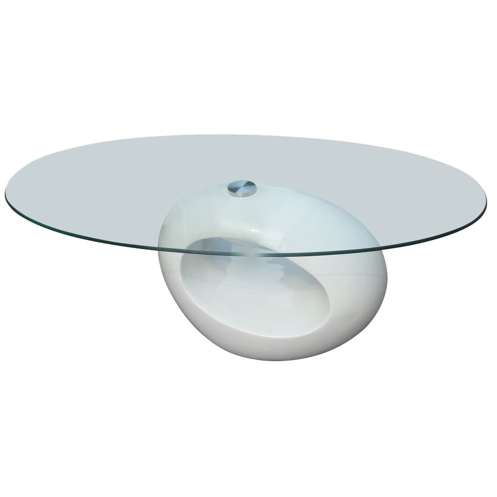 Coffee Table with Oval Glass Top High Gloss White