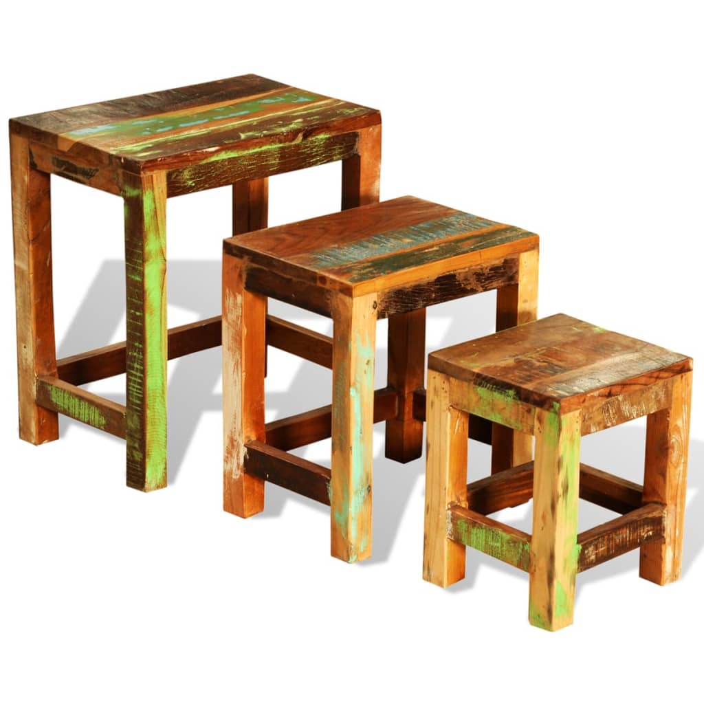 Nesting Table Set 3 Pieces Vintage Reclaimed Wood