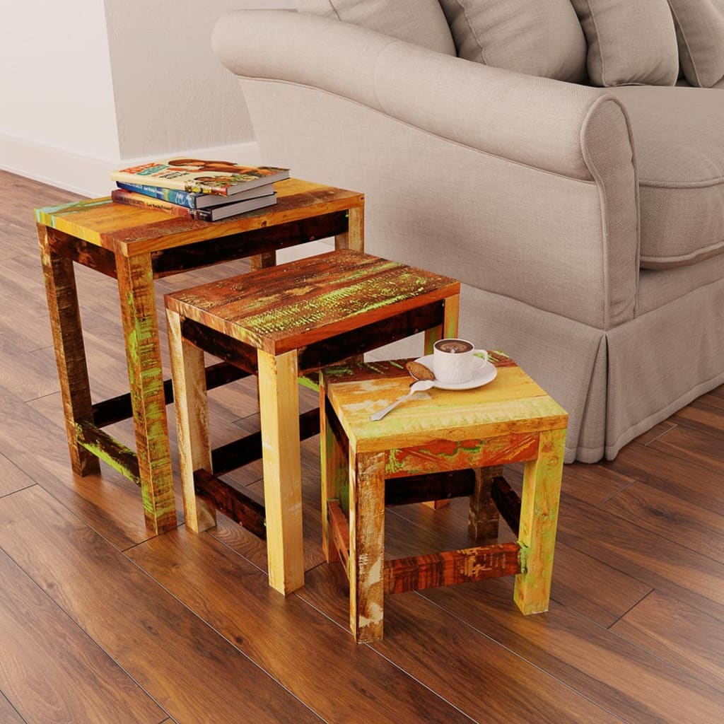 Nesting Table Set 3 Pieces Vintage Reclaimed Wood