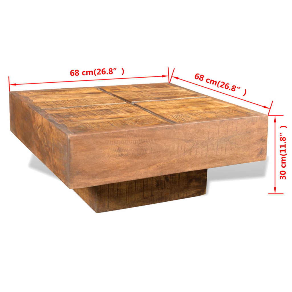 Coffee Table Brown Square Solid Mango Wood